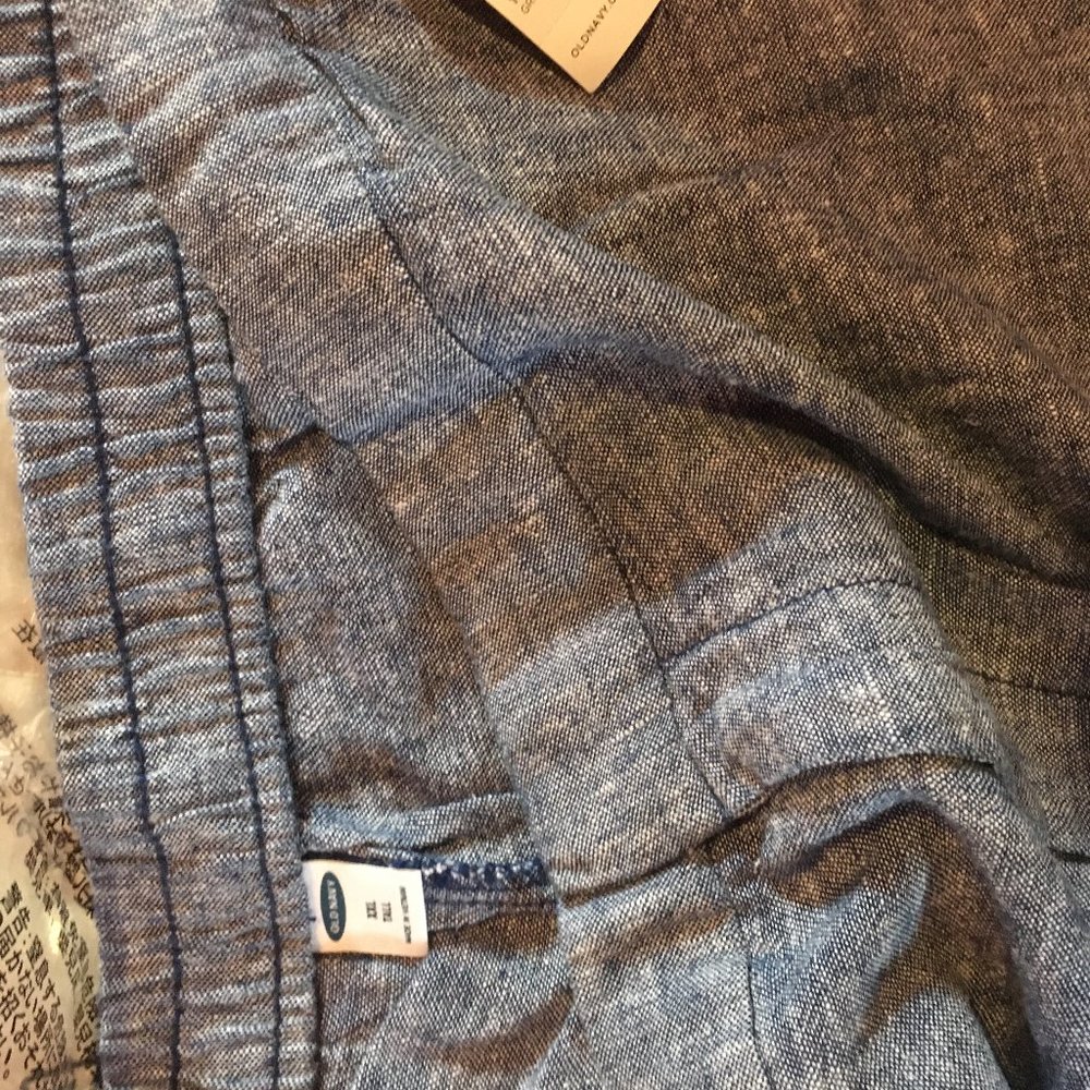 New denim colored linen wide leg, elasticized waist pants